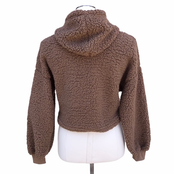 Cropped Sherpa Teddy Hoodie Sweater - Picture 2 of 9